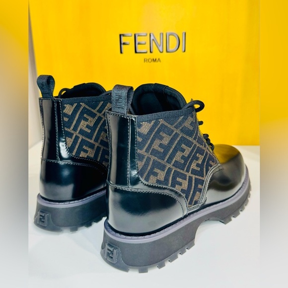 Fendi Force FF Biker Ancle Boots Calf and Goat Leather Size EU-10 New with Box! main image 4